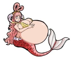 belly_button big_belly big_breasts bikini cleavage female female_only hair_ornament mermaid nasuokaa-san one_piece pink_hair pregnant shirahoshi solo tagme transparent_background