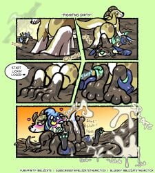 aquatic balls big_butt big_feet blizzate bodily_fluids butt canid canine chimera comic cum dialogue dirty dominant dominant_female duo ejaculating_on_feet ejaculation feet female feral fish foot_fetish foot_focus foot_lick foot_on_head foot_play foot_rub footjob fox genital_fluids genitals heel horn hybrid licking male male/female mammal membrane_(anatomy) messy mud mud_covered mud_wrestling mustelid onomatopoeia otter pawpads paws penis playful puddles_the_foxfotter quadruped sex soles sound_effects text toes tongue tongue_out toony unknown_species webbed_feet webbed_hands wrestling