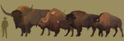 2024 absurd_res agustindiazart bison_antiquus bison_occidentalis brown_body brown_fur feral fur giant_bison green_background hi_res horn human long_horn mammal prehistoric_species quadruped shaggy_fur simple_background steppe_bison tan_body tan_fur