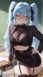 1girls ai_generated big_breasts blue_hair breasts clothed clothed_female curvy curvy_body curvy_female dreamyan_ai female female_focus female_only glasses goddess_of_victory:_nikke hi_res high_quality high_resolution highres huge_breasts large_breasts nikke privaty_(nikke) privaty_(sharp_lesson)_(nikke) seductive seductive_eyes seductive_look seductive_mouth seductive_pose seductive_smile smile smiling solo solo_female solo_focus stockings teacher thick_ass thick_thighs thighhighs thighs twintails uncensored yellow_eyes