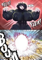 1girls abs anthro areolae avian biceps big_breasts black_hair breasts busty comic comic_page demon demon_girl explosion female female_only flexing flexing_bicep furry furry_only helluva_boss huge_breasts large_breasts massive_breasts mrmelted muscular muscular_female nipples nude nude_female octavia_(helluva_boss) png pussy red_eyes shock_wave solo starbreaker tail_feathers thick_thighs thunder_thighs wide_hips