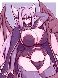 57mm alma_elma bat_wings belly_expansion big_belly boots cleavage corset female hi_res horns long_hair mon-musu_quest! monster_girl monster_girl_quest navel necklace pointy_ears purple_hair stomach_bulge tagme tail tattoo thick thick_thighs visible_nipples voluptuous wide_hips