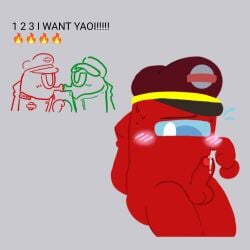among_us among_us_green among_us_red ballsack blushing cum erect_penis kissing penis