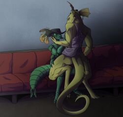 ab_rin anthro arthropod butt clothed clothing dragonfly duo female hi_res insect lizard male male/female multi_limb reptile riding ros_moretti rozlin_sukal scalie size_difference smaller_male
