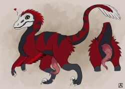 akeema animal_genitalia bodily_fluids cloaca cloacal_penis dinosaur dromaeosaurid feathered_dinosaur feathered_scalie feathers feral genitals krimh male prehistoric_species reptile saurischian scalie solo theropod utahraptor