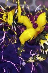 2:3 absurd_res animal_genitalia animal_penis anus balls black_body black_fur bodily_fluids canine_genitalia canine_penis cha0sapien claws cloud eeveelution electricity electrostimulation eyebrows eyes_closed fangs feral fur generation_1_pokemon genital_fluids genitals hi_res jolteon lightning long_tail looking_pleasured lying male nintendo on_back penis pokemon pokemon_(species) precum raised_leg solo spikes spread_legs spreading storm stripes tail teeth whiskers yellow_body yellow_fur