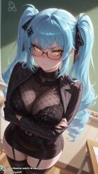 1girls ai_generated angry big_breasts blue_hair blush breasts clothed clothed_female crossed_arms curvy curvy_body curvy_female dreamyan_ai embarrassed flustered glasses goddess_of_victory:_nikke hi_res high_quality high_resolution highres huge_breasts large_breasts looking_at_viewer nikke privaty_(nikke) privaty_(sharp_lesson)_(nikke) seductive seductive_body seductive_eyes seductive_look stockings teacher thick_ass thick_thighs thighhighs thighs tsundere twintails uncensored yellow_eyes