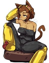 1girls 2026 2d 2d_(artwork) big_breasts breasts brown_hair cameltoe cat_ears cat_girl cat_humanoid cat_tail clothed clothed_female clothing color colored doppel female female_focus furry furry_female gameoverse gloves hand_behind_head kit_(gameoverse) red_eyes sitting sweat sweaty sweaty_body