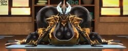 bbw gara_(warframe) huge_ass huge_breasts shiny_skin warframe yoga