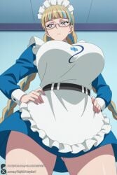 1female 1girl 1girls 2026 ai_generated apron artist_name ass_visible_through_thighs bangs belt beyblade beyblade_x big_ass big_breasts blonde_hair blue_eyes blue_hair blunt_bangs braid breasts closed_mouth curvy dress from_below glasses grey_eyes hands_on_hips hi_res high_quality high_resolution highres huge_ass huge_breasts large_breasts long_hair long_sleeves looking_at_viewer maid maid_apron maid_headdress meiden_meiko multicolored_hair patreon patreon_username solo thighs twin_braids unjobdespiert watermark white_apron