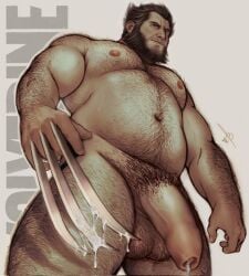 1boy 2026 bara beard big_penis blumnight cum cum_on_body cum_on_penis dad_bod foreskin hairy hairy_balls hairy_chest hairy_male logan_(x-men) male male_only marvel marvel_comics musclegut muscular muscular_male mutant_(marvel) penis simple_background superhero tagme totally_naked twitter_link twitter_username veiny_penis viewed_from_below wolverine wolverine_(x-men)