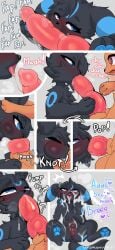 absurd_res after_sex animal_genitalia animal_penis anus balls blue_eyes blue_pawpads blush bodily_fluids brown_body brown_fur bukkake canid canine canine_genitalia canine_penis catching choker comic cum deep_throat dialogue duo eevee eeveelution ejaculation english_text eti_(utopianvee) eyes_closed fellatio female feral fur generation_1_pokemon generation_2_pokemon genital_fluids genitals hair hi_res jewelry knot knot_fucking knotted_penis knotting larger_female larger_penetrated licking looking_at_viewer looking_pleasured male male/female mammal necklace nintendo nude open_mouth oral oral_knotting oral_penetration pawpads penetration penile penis penis_lick pokemon pokemon_(species) sex shiny_pokemon simple_background size_difference small_top_big_bottom smaller_male syna_the_umbreon text tongue umbreon utopianvee vulva