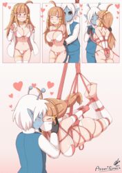 1girls animated aster-effect blue_skin blush bondage bound consensual_bondage cute esther_(aster-effect) femsub gag gagged happy_sub heart ivan_(aster_effect) kiss kissing nuzzling original_character restrained rope rope_bondage suspended suspension suspension_bondage tied_up wholesome