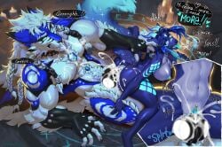 4_toes 5_fingers absurd_res ahegao anthro anthro_on_anthro anthro_penetrated anthro_penetrating anthro_penetrating_anthro anus arm_markings belly_gem big_breasts big_penis black_nose blue_body blue_fur bodily_fluids body_hair braided_hair breasts butt candle canid canine canis chest_gem clawing_at_ground claws close-up collar collar_only collar_pull cum cum_in_vagina cum_inside cutaway deaddomovec dialogue duo ejaculation english_text fangs feet female female_penetrated finger_claws fingerless_(marking) fingers fur gem genital_fluids genital_piercing genitals gloves_(marking) glowing glowing_genitalia glowing_penis hair happy_trail hi_res hindpaw horn humanoid_hands knot knotted_penis larger_male leg_markings looking_pleasured lying magic magic_circle male male/female male_penetrating male_penetrating_female mammal markings multicolored_body multicolored_fur muscular muscular_anthro muscular_male navel nipples nude nude_anthro nude_female nude_male nyx_(icebounde) on_back paws penetration penile penile_penetration penis penis_in_vagina piercing pubes purple_body purple_fur purple_hair scratches sex size_difference smaller_female smaller_penetrated snowstorm_(wolfxblade) speech_bubble steam_from_nostrils sweat tail teeth text thigh_markings toe_claws toes two_tone_body two_tone_fur vaginal vaginal_fluids vaginal_penetration vulva wearing_collar white_body white_fur white_hair wolf