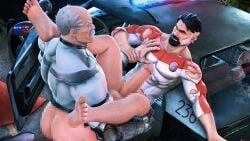 ass bara beard big_ass big_penis butt censored cock conquest_(invincible) daddy dick dilf domredsins gay invincible invincible_vs male male_only moustache muscular muscular_male nolan_grayson omni-man penis ripped_clothing
