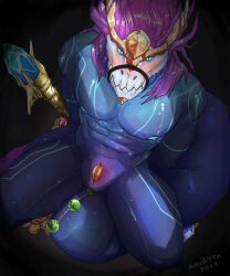 abs amiryth animal_genitalia anthro asian_mythology aurelion_sol_(lol) bdsm blue_body blue_nipples bondage bone bound coin dragon east_asian_mythology eastern_dragon english_text genital_slit genitals gold_(metal) hair hi_res league_of_legends looking_at_viewer male male_anthro muscular muscular_anthro muscular_male mythological_creature mythological_scalie mythology nipples non-mammal_nipples object_in_ass pecs riot_games scalie skull skull_head slit_play solo tail tencent text