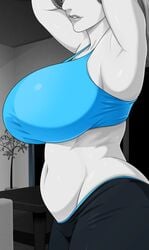 1girls armpits arms_up big_breasts breasts busty chubby cleavage female female_only large_breasts lunasanguinis solo weight_gain wii_fit wii_fit_trainer working_out