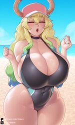 1girls ai_generated beach big_breasts breasts breasts_bigger_than_head busty cleavage closed_eyes clothed clothed_female clothing curvy female female_only hourglass_figure huge_breasts lucoa mature_female milf miss_kobayashi's_dragon_maid one-piece_swimsuit open_mouth quetzalcoatl_(dragon_maid) revealing_clothes self_upload sleen solo solo_female swimsuit thick_thighs voluptuous voluptuous_female wide_hips