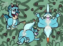 amber_isle anthro backsack balls big_butt blizzate blue_body blush bodily_fluids butt butt_squish ceratopsian ceratopsid chasmosaurine cum cum_drip cum_in_vagina cum_inside dinosaur dripping feet feet_up female from_front_position genital_fluids genitals larger_female leaking_cum lying male male/female marginocephalian mating_press messy nellie on_back ornithischian pawpads paws penis prehistoric_species reptile scalie sex size_difference smaller_male soles spread_legs spreading squish sweat tail thick_tail thick_thighs triceratops