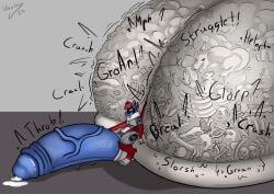 anthro bodily_fluids bone bones_in_balls cock_vore cum cum_vore digestion fatal_vore genital_fluids genitals hi_res machine male mass_vore multiple_prey penile penis protogen skull solo vauren_(artist) vore