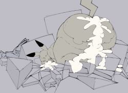 after_sex anthro big_butt bite_mark bodily_fluids butt clothing cum cum_in_ass cum_in_mouth cum_inside cum_on_face dizzy_eyes duo generation_1_pokemon generation_4_pokemon genital_fluids head_tuft hi_res huge_butt lucario male male/male nintendo on_ground pepper_(woopyy) pikachu pokemon pokemon_(species) tired torn_clothing tuft woopyy