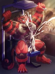 1397_david armpit armpit_hair armpits balls bara barazoku body_hair boner cum erection exercise furry hairy incineroar male male_only muscles muscular musk nintendo nude orgasm penis pokemon sitting solo solo_male spread_legs sweat sweating tiger
