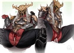 absurd_res alien andromorph armor bodily_fluids chain clitoris crossgender cum cum_in_vagina cum_inside dreadlocks duo genital_fluids genitals hi_res humanoid intersex mask njohrr_(predator) penetration predator_(franchise) shoulder_cannon spread_legs spread_vulva spreading urethra vaginal vaginal_penetration vulva wearing_mask wushutai27302 yautja