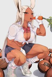 athletic athletic_female busty dark-skinned_female dark_skin female female_focus female_only footwear_fetish hourglass_figure jovejun loose_socks miruko my_hero_academia pinup pinup_pose pose posing rumi_usagiyama school_uniform schoolgirl socks solo squatting tied_shirt white_socks wide_hips