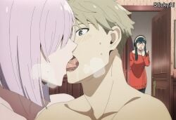 1boy 2girls accurate_art_style ai_generated anime_coloring caught caught_in_the_act completely_nude completely_nude_female cuckquean curvy fiona_frost implied_sex indoors large_breasts loid_forger long_hair mature_female netorare nipples ntr sex spy_x_family stickyai walk-in walked_in_on yor_briar yor_forger