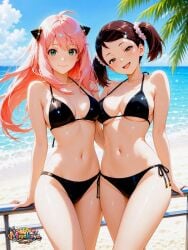 2girls aged_up anya_forger beach becky_blackbell bikini breasts looking_at_viewer spy_x_family tagme
