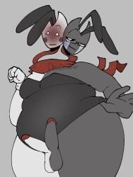 bunnysuit dandy's_world flustered looking_at_viewer multi_genitalia pokerjokerful pulling_clothing razzle_and_dazzle_(dandy's_world) roblox wink winking_at_viewer
