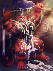 1397_david armpit armpit_hair armpits balls bara barazoku body_hair boner cum erection exercise furry hairy incineroar male male_only muscles muscular musk nintendo pantsless penis pokemon sitting solo solo_male spread_legs sweat sweating tank_top tiger