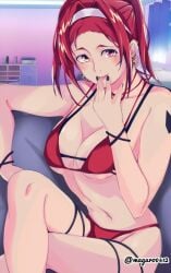 1girl 1girls alternate_body_type alternate_breast_size alternate_breast_size_(smaller) average_breasts bedroom bedroom_background bedroom_scene bedroom_setting bikini bikini_bottom bikini_only bikini_top black_fingernails black_nail_polish black_nails blush_face blushing blushing_at_viewer blushing_female breasts closed_mouth_smile crossed_legs crossed_legs_(sitting) earrings fingernails flushed flushed_face halterneck heterochromia hololive house_background houshou_marine indoor indoor_background indoor_nudity indoors interior_background lean_figure legs_crossed medium_breasts nail_polish nails narrow_waist nipple_bulge red-eyed_female red-haired_female red_bikini red_bikini_bottom red_bikini_top red_eyes red_hair red_swimsuit red_swimwear room room_background slender_body slender_waist slim_female slim_waist smile smiley_face smiling smiling_at_viewer string_bikini swimsuit swimwear virtual_youtuber vtuber vtuberfanart watson_cross yellow-eyed_female yellow_eyes