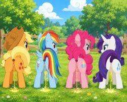 ai_generated applejack_(mlp) chatgpt horse my_little_pony pinkie pinkie_pie_(mlp) piss_drinking pissing pony rainbow_dash_(mlp) rarity_(mlp)