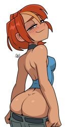 1girl ass ass_focus big_ass butterfly_(planetronika) female large_ass planetronika redhead redhead_female short_hair showing_ass small_breasts solo_female