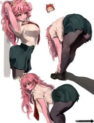1girls ass ass_bigger_than_head ass_focus ass_up big_breasts big_thighs boku_no_hero_academia breasts breasts_bigger_than_head bubble_ass clothed clothing curvy curvy_body curvy_female curvy_figure curvy_hips fat_ass huge_ass looking_at_viewer massive_thighs mina_ashido my_hero_academia pinup school_uniform schoolgirl shinjinou sideboob thick_legs thick_thighs tits tits_out wide_hips wide_thighs