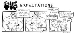 2boys blush blushing comic dialogue dissappointed embarrassed embarrassed_male english_text feline fur furry furry_only gay male male/male male_only muscular muscular_male nervous penis shy smaller_male spedumon text