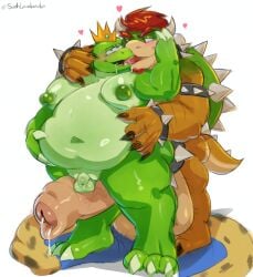 amphibian anthro balls belly belly_rub big_balls big_butt blush bodily_fluids bowser butt cuddling dripping duo eye_contact foreskin frog genital_fluids genitals hi_res huge_balls hybrid hyper hyper_balls hyper_genitalia kissing looking_at_another male male/male mario_bros nintendo nipples nude pecs penis precum precum_drip reptile rubbing saliva scalie slightly_chubby small_balls small_penis suchlambada17 sweat teasing toad_(frog) turtle wart_(mario)