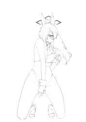 artist_request blue_archive bunnysuit kanna_(blue_archive) monochrome tagme