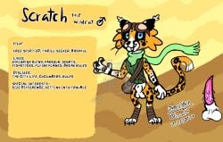 2024 animal_genitalia animal_penis anthro balls blizzate blue_eyes bobcat caracal caracal_(genus) character_name cheetah clothed clothing dated digital_media_(artwork) english_text facial_markings felid feline feline_genitalia feline_penis felis fur genitals green_clothing head_markings hybrid leopard long_feet long_legs lynx male mammal markings orange_body pantherine pantsless pawpads paws penis scratch_the_wildcat sheath slim solo spots spotted_body tall text tiger wildcat