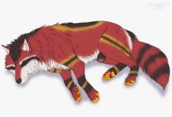 absurd_res akiratheraccoon animal_genitalia canid canine dream feral fox fully_sheathed fur genitals hair hi_res hybrid male mammal multicolored_body paws peaceful procyonid raccoon red_body red_fur repose rest sheath sleeping solo tail valiberite
