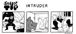 anal_sex anthro ass blush blushing burglar butt caught caught_in_the_act clothed clothing comic dildo dildo_in_ass erection gay male male_only mask masked_male muscular muscular_male penetration penis robber sex_toy spedumon text