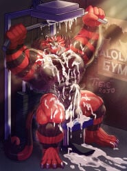 1397_david armpit armpit_hair armpits balls bara barazoku body_hair boner cum erection exercise furry hairy incineroar male male_only muscles muscular musk nintendo nude penis pokemon sitting solo solo_male spread_legs sweat sweating tiger