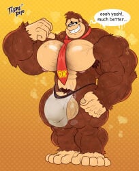 1397_david armpit_hair balls bara barazoku bulge chest_hair donkey_kong donkey_kong_(series) flaccid flexing furry gorilla jockstrap male male_only muscles muscular musk necktie nintendo penis solo solo_male speech_bubble sweat sweating