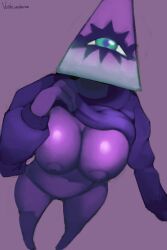 boobs iilluminaughtii looking_at_viewer looking_pleasured pulling_up_shirt purple_boobs purple_skin triangle triangle_head voider_(artist) voiderino voidovoiderino youtube youtube_avatar youtuber youtuber_girl youtuber_sona