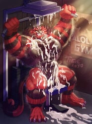 1397_david armpit armpit_hair armpits balls bara barazoku body_hair boner cum erection exercise furry hairy incineroar male male_only muscles muscular musk nintendo nude penis pokemon sitting solo solo_male spread_legs sweat sweating tiger