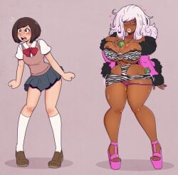 absurdres angry ass_expansion before_and_after big_breasts bimbo_body bimbo_lips bimbofication blush breast_expansion brown_background brown_eyes brown_hair cleavage clothed_exposure collarbone dress eyeshadow femsub ganguro growth gyaru gyarufication hair_color_change hair_growth heart heart-shaped_pupils hearts_around_head high_heels hourglass_figure huge_breasts jacket large_breasts large_lips leaning_forward leopard_print light_skin lip_expansion long_hair long_nails makeup money nail_polish navel nipples open_mouth original panties panties_down prostitution school_uniform shirt shoes short_hair short_skirt simple_background skirt smile sweat tan_skin thong toenail_polish transformation underwear white_hair wide_hips wrenzephyr2