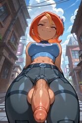 ai_generated big_ass brown_eyes butterfly_(planetronika) futanari huge_cock medium_breasts orange_hair penis_out planetronika pov scenery thick_thighs