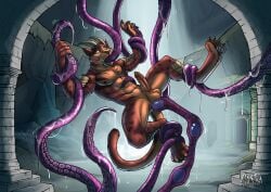 2024 abs anal anal_penetration anthro athletic athletic_anthro athletic_male balls chest_tuft dated erection felid fur genitals green_eyes grey_horn hi_res horn hufnaar humanoid_genitalia humanoid_penis hybrid_genitalia hybrid_penis inside male male_anthro mammal nude ojai_(dataderg) orange_balls orange_body orange_fur pecs penetration penile_spines penis red_body red_fur red_penis sex solo spread_legs spreading tentacle_around_arm tentacle_around_leg tentacle_in_ass tentacle_penetration tentacle_sex tentacles tuft