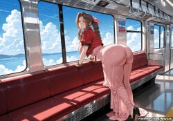 1girl aerith_gainsborough ai_assisted ai_generated ass bow bracelet braid breasts brown_hair cloud cropped_jacket curvaceous curvy curvy_female curvy_figure day dress female final_fantasy final_fantasy_vii final_fantasy_vii_remake jacket jewelry long_dress long_hair looking_at_viewer miyuai pink_bow pink_dress sky solo thick thick_ass thick_butt thick_hips thick_legs thick_thighs voluptuous voluptuous_female watermark wide_hips wide_thighs